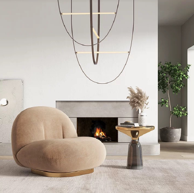 Modern Lounge Chair DESKDO with Plush Upholstery, 45D Sponge and Titanium - Gold Stainless Steel Base