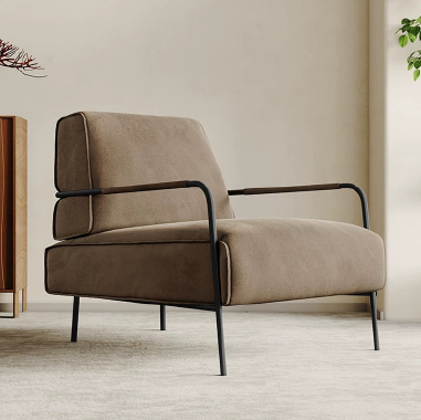 Luxury Designer Lounge Chair BDJWK with 45D High - Density Sponge and Black Metal Frame