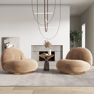 Modern Lounge Chair DESKDO with Plush Upholstery, 45D Sponge and Titanium - Gold Stainless Steel Base