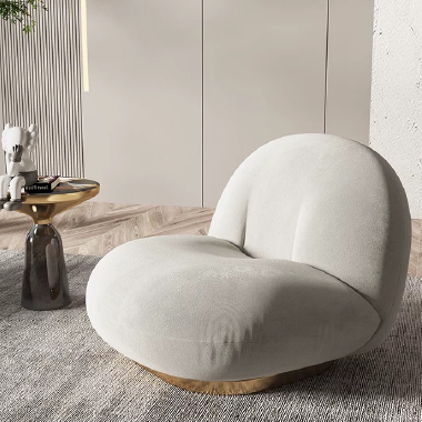 Modern Lounge Chair DESKDO with Plush Upholstery, 45D Sponge and Titanium - Gold Stainless Steel Base