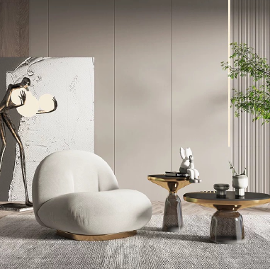 Modern Lounge Chair DESKDO with Plush Upholstery, 45D Sponge and Titanium - Gold Stainless Steel Base
