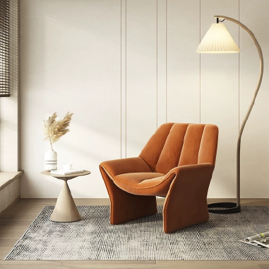 Modern Sculptural Accent Chair KOSGHE with Suede Upholstery and Molded Cotton