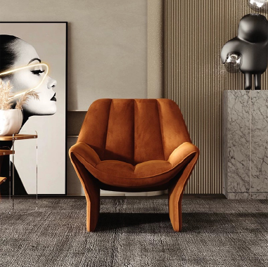 Modern Sculptural Accent Chair KOSGHE with Suede Upholstery and Molded Cotton