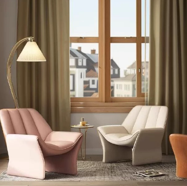 Modern Sculptural Accent Chair KOSGHE with Suede Upholstery and Molded Cotton