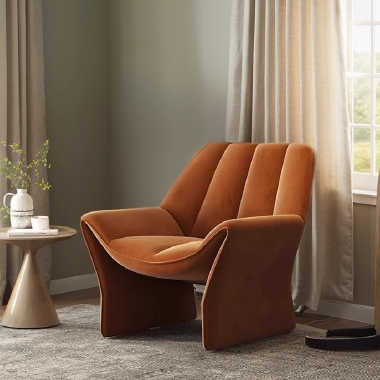 Modern Sculptural Accent Chair KOSGHE with Suede Upholstery and Molded Cotton
