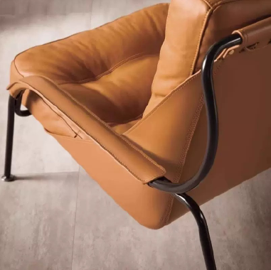 Italian Luxury Accent Chair LOERF with Iron Frame, Saddle Leather - Down Filling