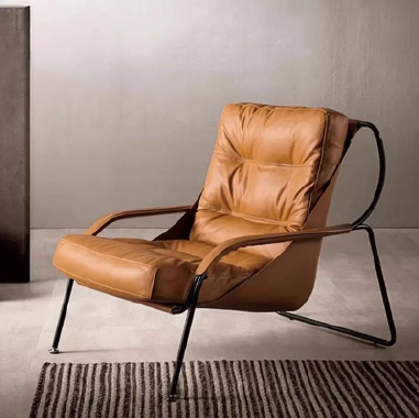 Italian Luxury Accent Chair LOERF with Iron Frame, Saddle Leather - Down Filling