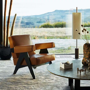 Designer Accent Chair with Inverted V - Shaped Legs, Upholstered Seat - White Wax Wood LEENW