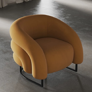 Designer Curved Accent Chair with Solid Wood Frame, High - Density Sponge - Black Iron Legs SOFILL