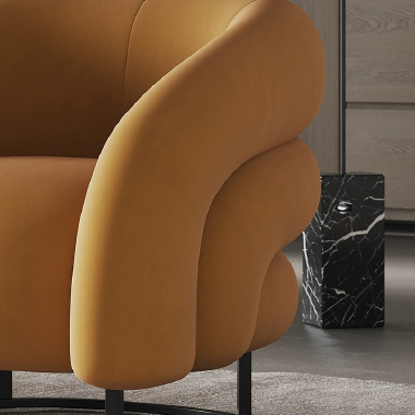 Designer Curved Accent Chair with Solid Wood Frame, High - Density Sponge - Black Iron Legs SOFILL