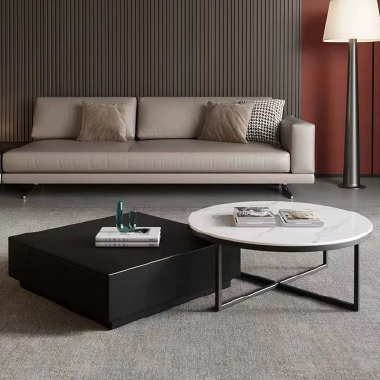 Design Aesthetic Nested Squared and Round Coffee Table Set  - MBNKO