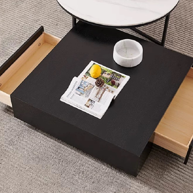 Design Aesthetic Nested Squared and Round Coffee Table Set  - MBNKO
