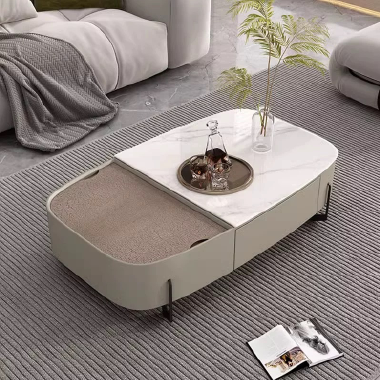 Modern Lift - Top Coffee Table  LDEOE with Stone, Wood - Carbon Steel Details