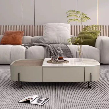 Modern Lift - Top Coffee Table  LDEOE with Stone, Wood - Carbon Steel Details