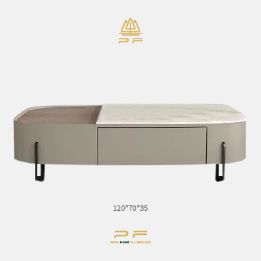Modern Lift - Top Coffee Table  LDEOE with Stone, Wood - Carbon Steel Details
