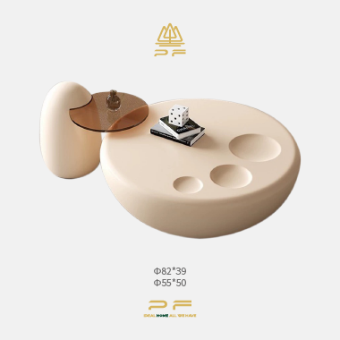 Modern Art Organic Shaped Coffee Table Set POLEE with Sculptural Glass-Top Side Table