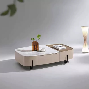 Modern Lift - Top Coffee Table  LDEOE with Stone, Wood - Carbon Steel Details