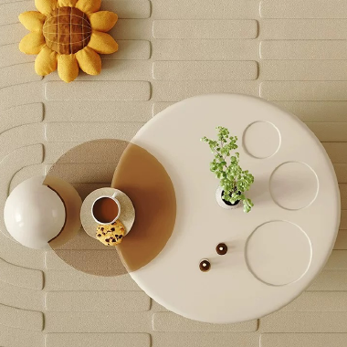 Modern Art Organic Shaped Coffee Table Set POLEE with Sculptural Glass-Top Side Table