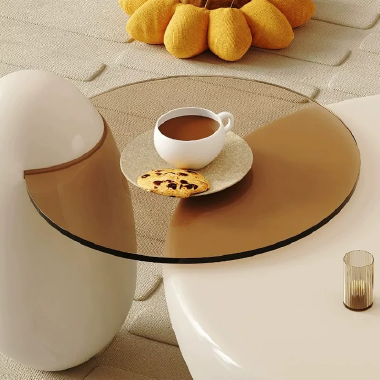 Modern Art Organic Shaped Coffee Table Set POLEE with Sculptural Glass-Top Side Table