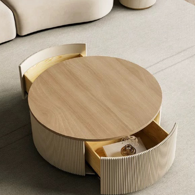 Modern Ribbed Round High-Low Coffee Table Set -MEELDE