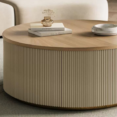 Modern Ribbed Round High-Low Coffee Table Set -MEELDE