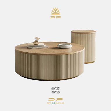 Modern Ribbed Round High-Low Coffee Table Set -MEELDE