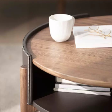 Modern Walnut Two-Tiered Round Coffee Table NDHEE