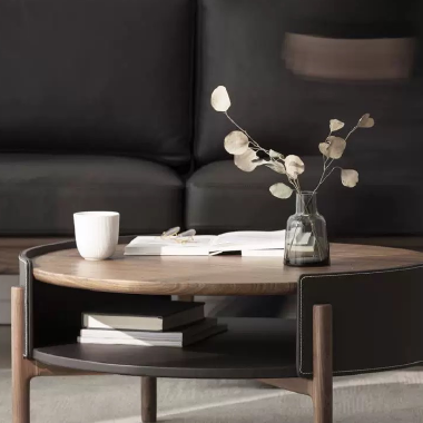 Modern Walnut Two-Tiered Round Coffee Table NDHEE
