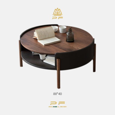 Modern Walnut Two-Tiered Round Coffee Table NDHEE
