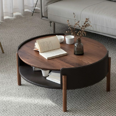 Modern Walnut Two-Tiered Round Coffee Table NDHEE