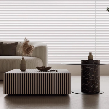 Modern Art Square Striped Lacquered - Round Tempered Glass Coffee Table POENKK