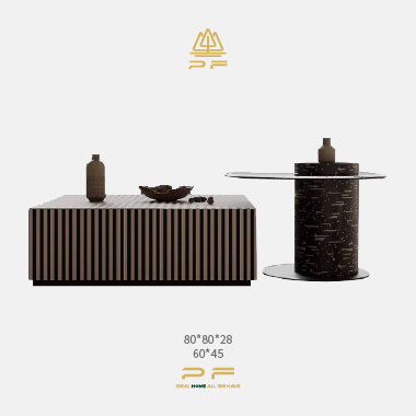 Modern Art Square Striped Lacquered - Round Tempered Glass Coffee Table POENKK