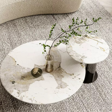 Modern Artistic Spherical Base Sintered Stone Coffee Table Set CEHHW