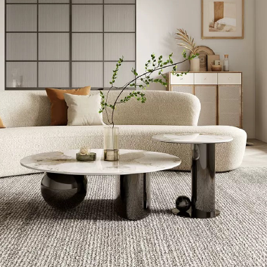 Modern Artistic Spherical Base Sintered Stone Coffee Table Set CEHHW