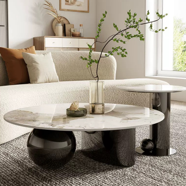 Modern Artistic Spherical Base Sintered Stone Coffee Table Set CEHHW