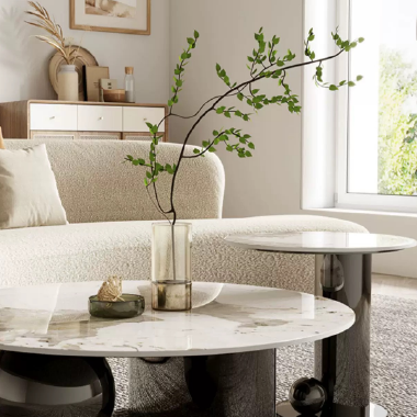 Modern Artistic Spherical Base Sintered Stone Coffee Table Set CEHHW