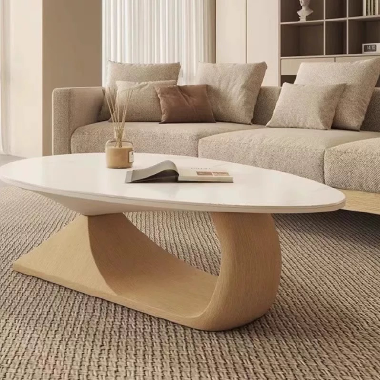 Modern Designer Oval Coffee Table PFKRE  - MDF Top - Solid Wood Base