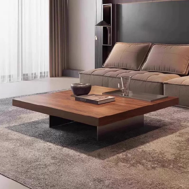 Modern Walnut Veneer Solid Wood Coffee Table TEEJW- Sleek Square Design
