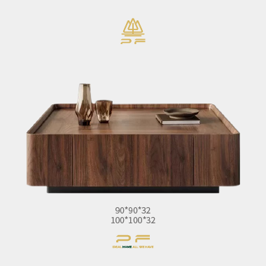 Rounded Square Walnut Storage Coffee Table PEJFIO  - Stylish Organization Solution