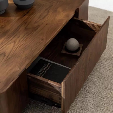 Rounded Square Walnut Storage Coffee Table PEJFIO  - Stylish Organization Solution