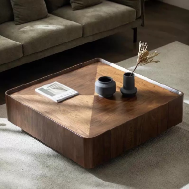 Rounded Square Walnut Storage Coffee Table PEJFIO  - Stylish Organization Solution