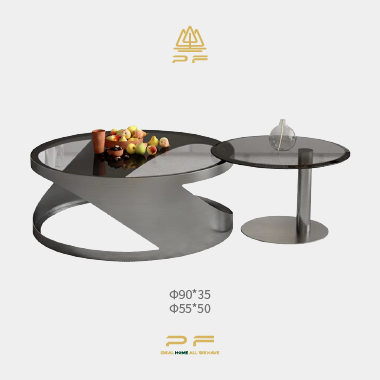 Modern Stainless Steel Titanium Coffee Table Set LDJEK - Dual Round Design