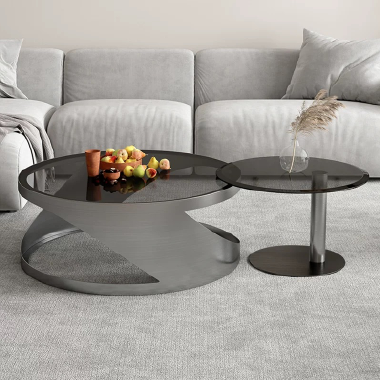 Modern Stainless Steel Titanium Coffee Table Set LDJEK - Dual Round Design