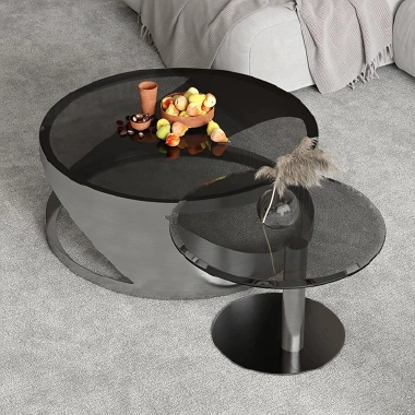 Modern Stainless Steel Titanium Coffee Table Set in Luxury Living Room