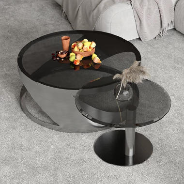 Modern Stainless Steel Titanium Coffee Table Set LDJEK - Dual Round Design