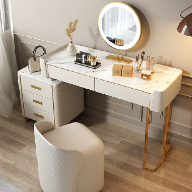 Exquisite Quilted Luxe Makeup Desk MEELOW - Gilded Storage Vanity