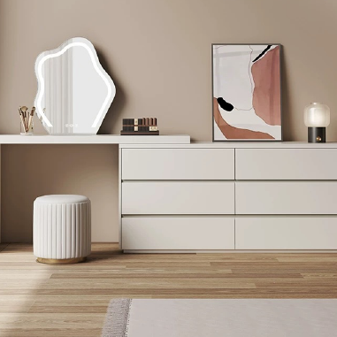 Stretchable L-Shaped Vanity Desk with Multi-Drawer Storage