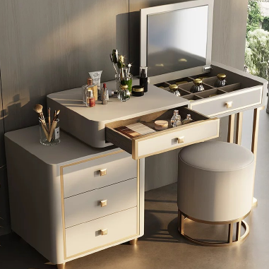 Minimal Luxe Flip-Mirror Zoned Vanity EJDKL - Light Luxury Storage Makeup Desk