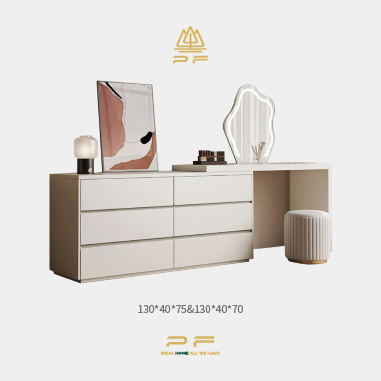 Stretchable L-Shaped Vanity Desk with Multi-Drawer Storage