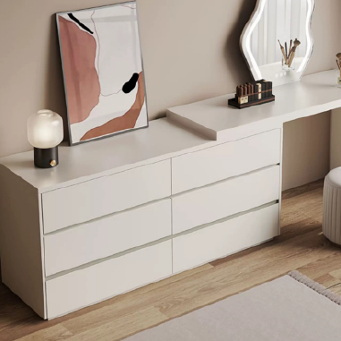 Stretchable L-Shaped Vanity Desk with Multi-Drawer Storage